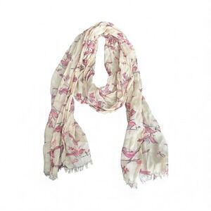 Lauren Conrad Breast Cancer Awareness Scarf Pink Ribbon Bird Print Fringe Wrap
